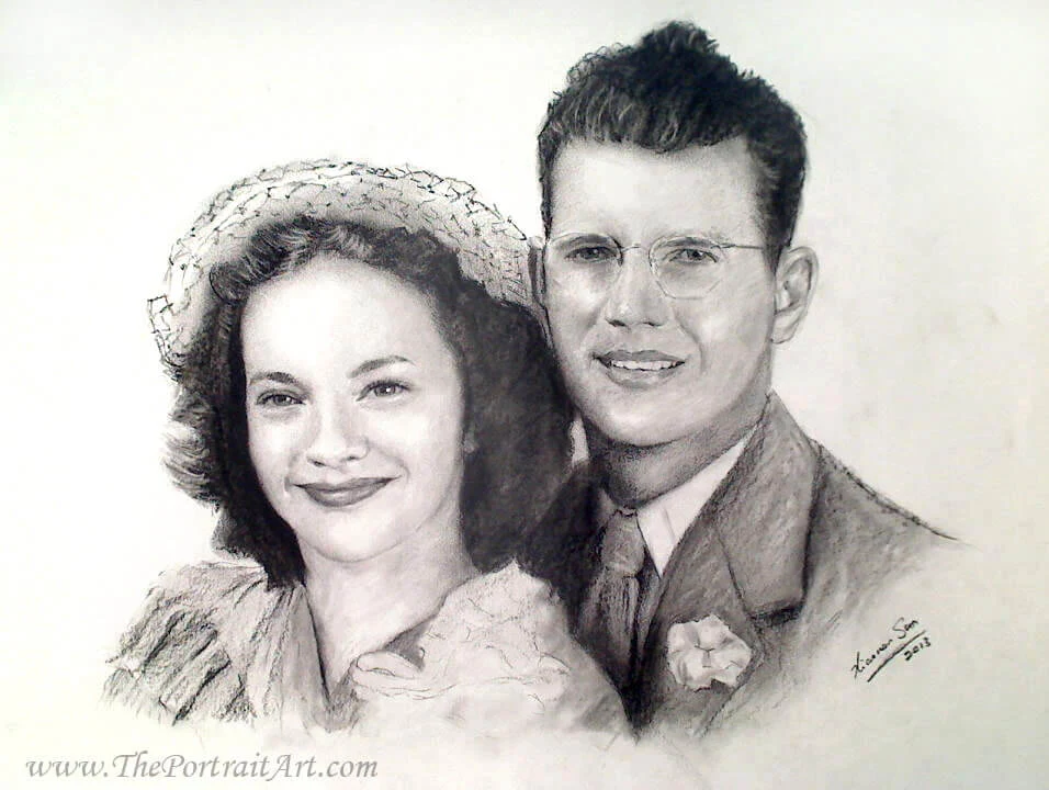 Commissioned hand-drawn charcoal portrait by Victor Sun