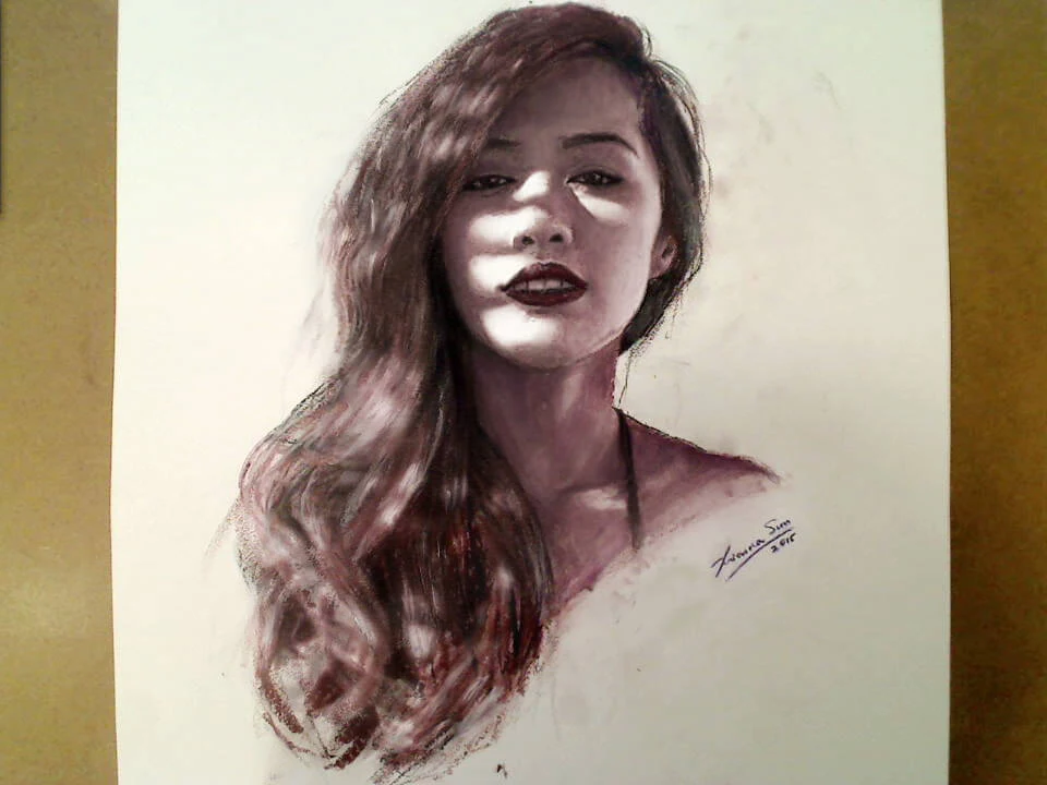 Charcoal portrait drawing of Make Up by Victor Sun