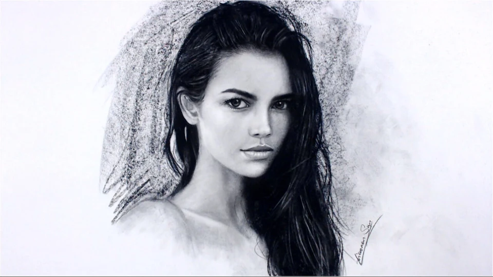 Charcoal portrait drawing of Casey Girl by Victor Sun