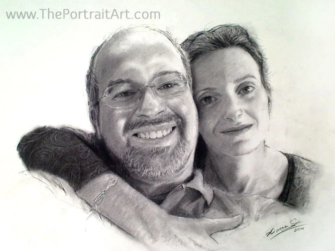 Commissioned hand-drawn charcoal portrait by Victor Sun
