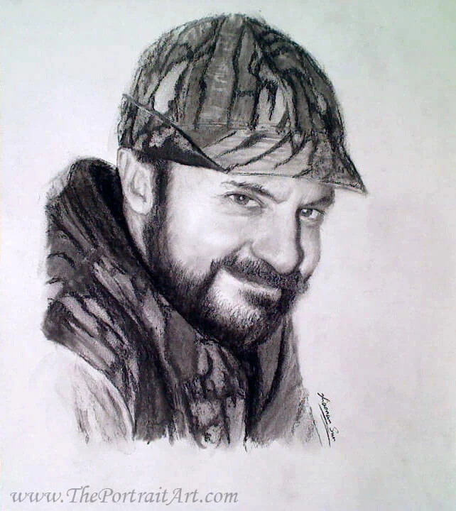 Commissioned hand-drawn charcoal portrait by Victor Sun