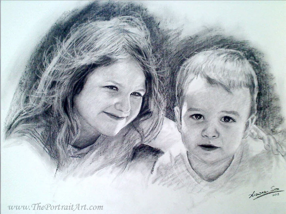 Commissioned hand-drawn charcoal portrait by Victor Sun