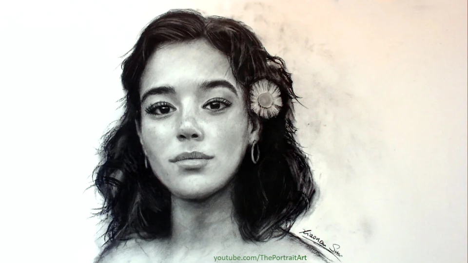 Charcoal portrait drawing of Feb by Victor Sun