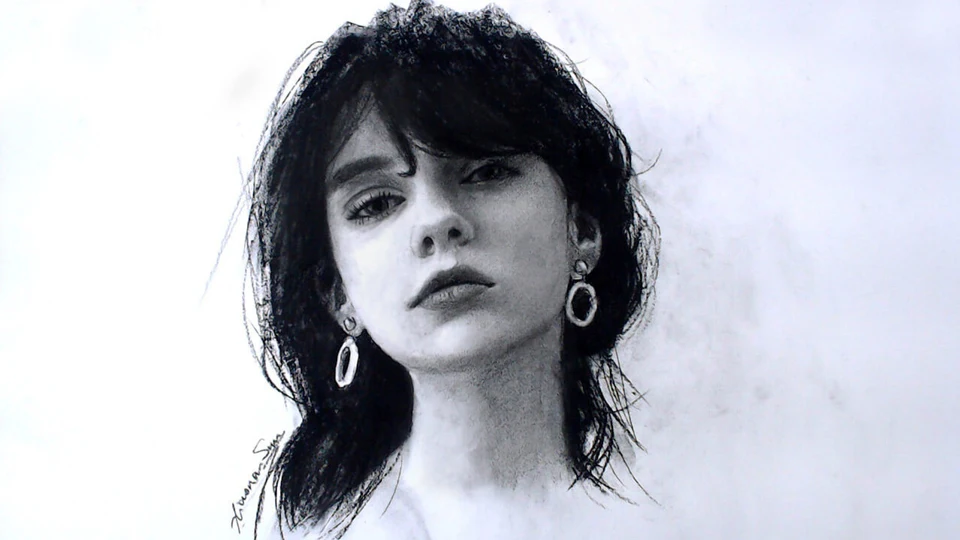 Charcoal portrait drawing of Intro Pic by Victor Sun