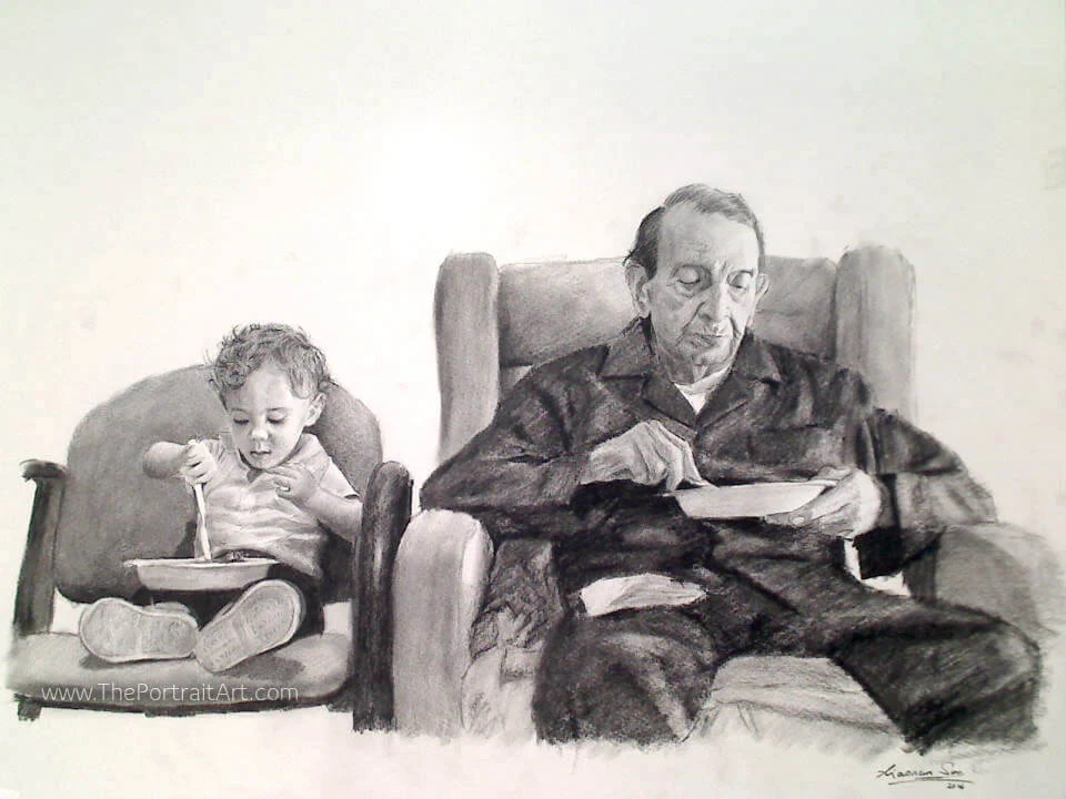Commissioned hand-drawn charcoal portrait by Victor Sun