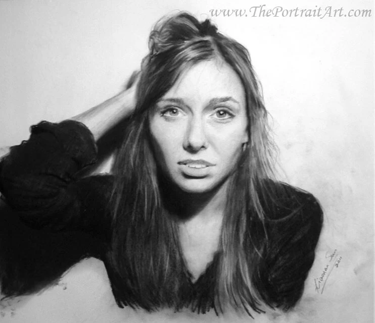 Commissioned hand-drawn charcoal portrait by Victor Sun