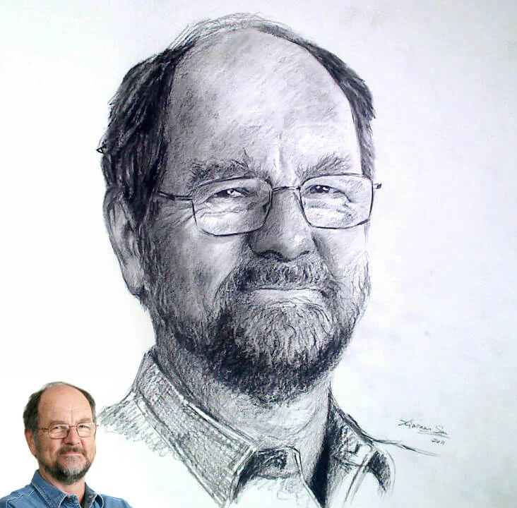 Commissioned hand-drawn charcoal portrait by Victor Sun