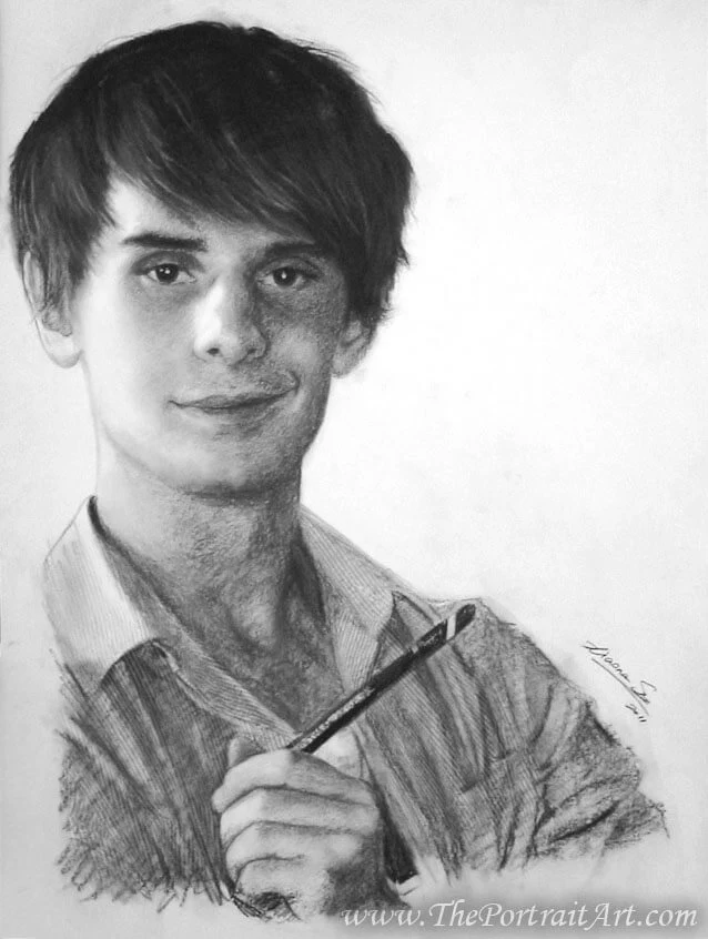 Commissioned hand-drawn charcoal portrait by Victor Sun