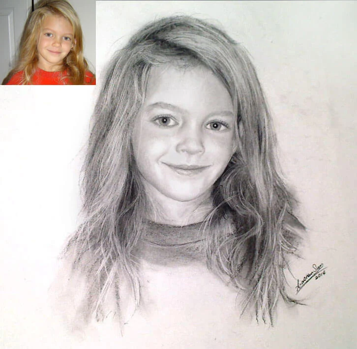 Commissioned hand-drawn charcoal portrait by Victor Sun