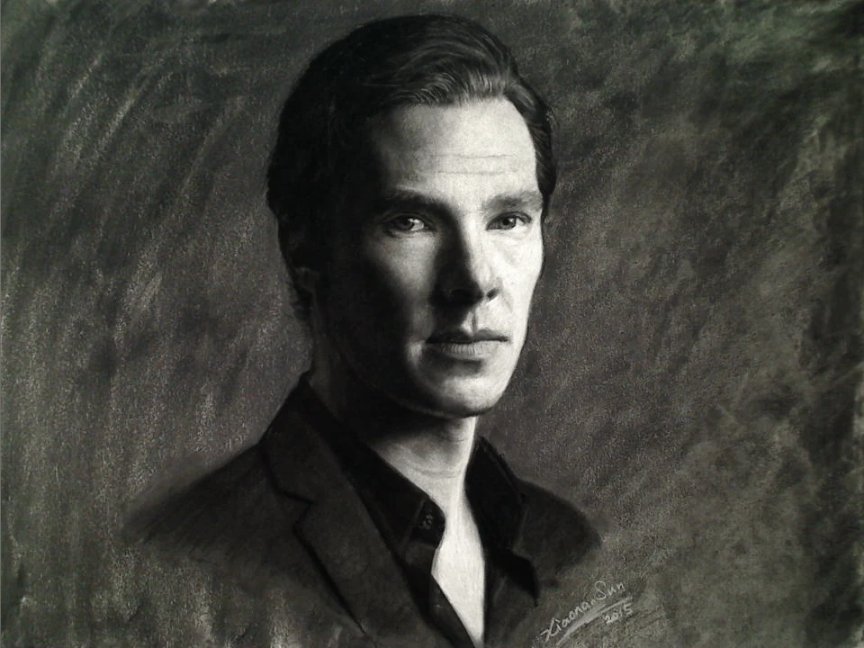 Charcoal portrait drawing of Benedict by Victor Sun