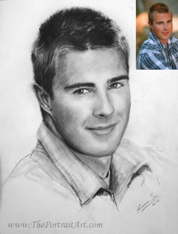 Commissioned hand-drawn charcoal portrait by Victor Sun