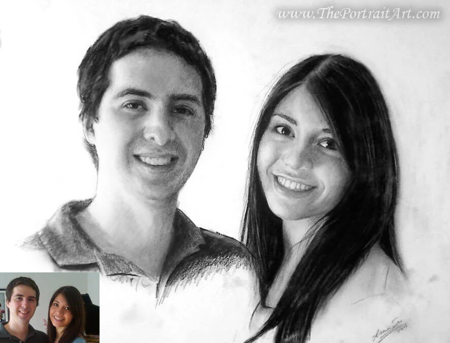 Commissioned hand-drawn charcoal portrait by Victor Sun