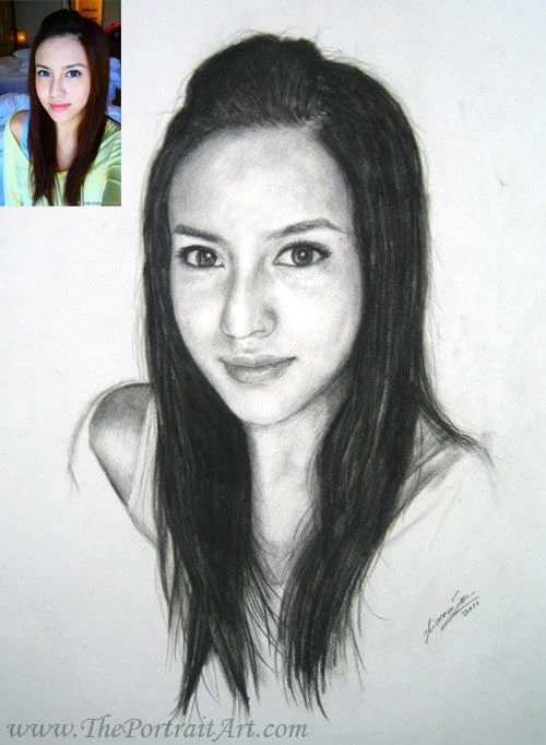 Commissioned hand-drawn charcoal portrait by Victor Sun