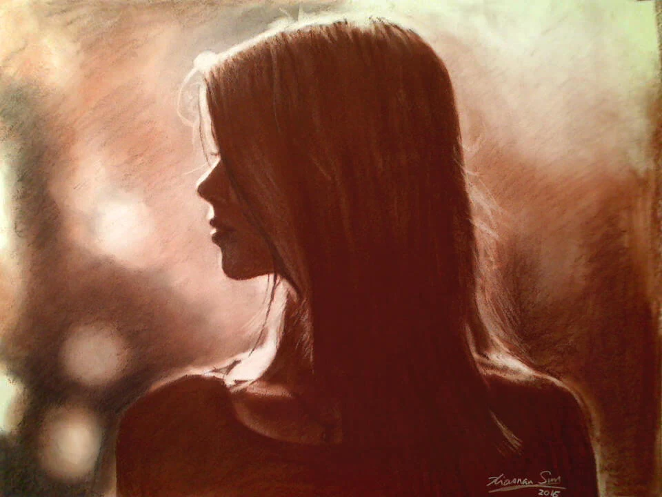 Charcoal portrait drawing of Crimson Girl by Victor Sun