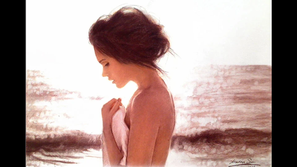 Charcoal portrait drawing of Ocean Girl by Victor Sun