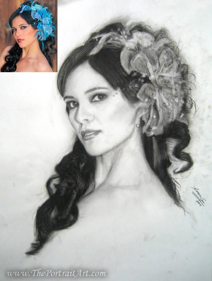 Commissioned hand-drawn charcoal portrait by Victor Sun