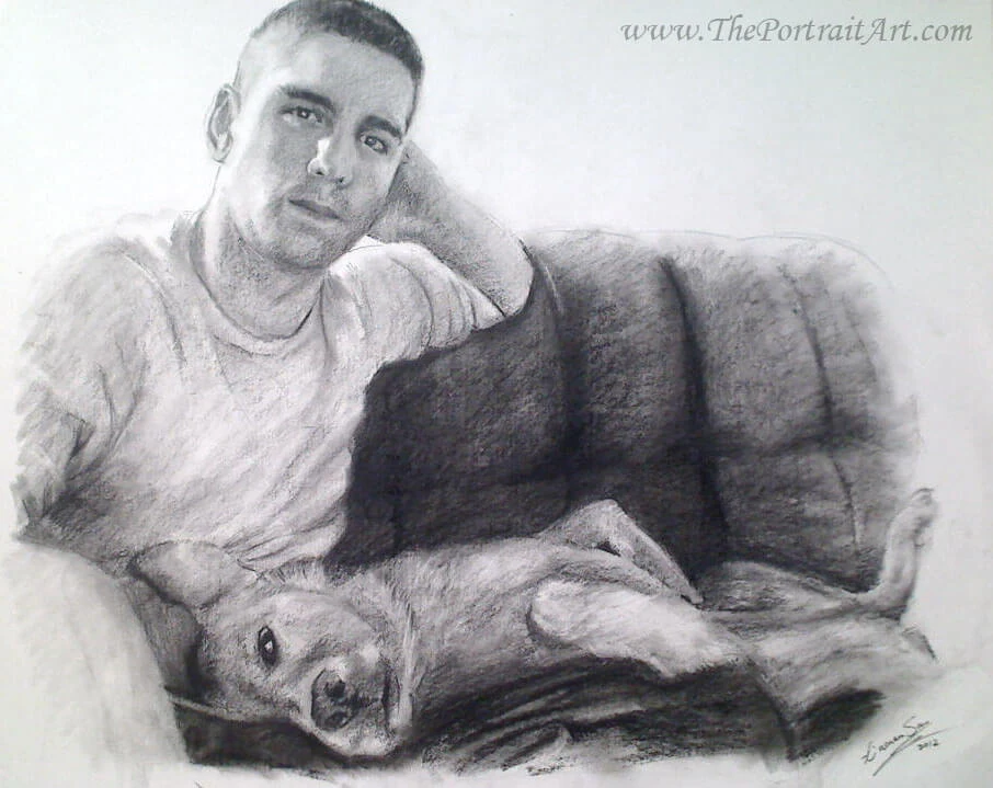 Commissioned hand-drawn charcoal portrait by Victor Sun
