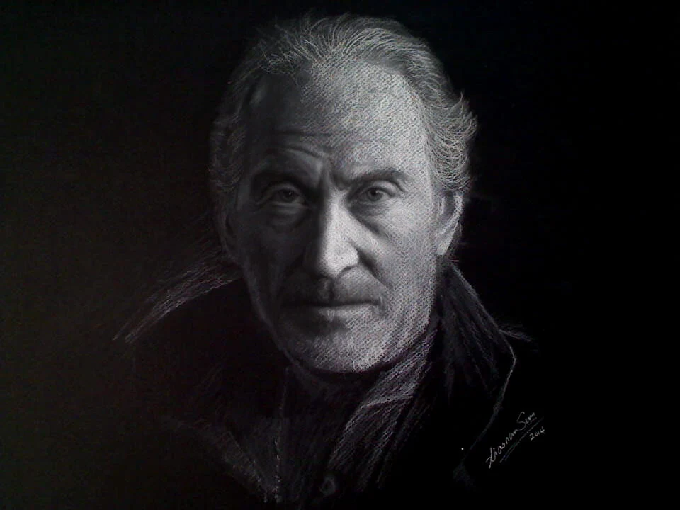 Charcoal portrait drawing of Tywin by Victor Sun