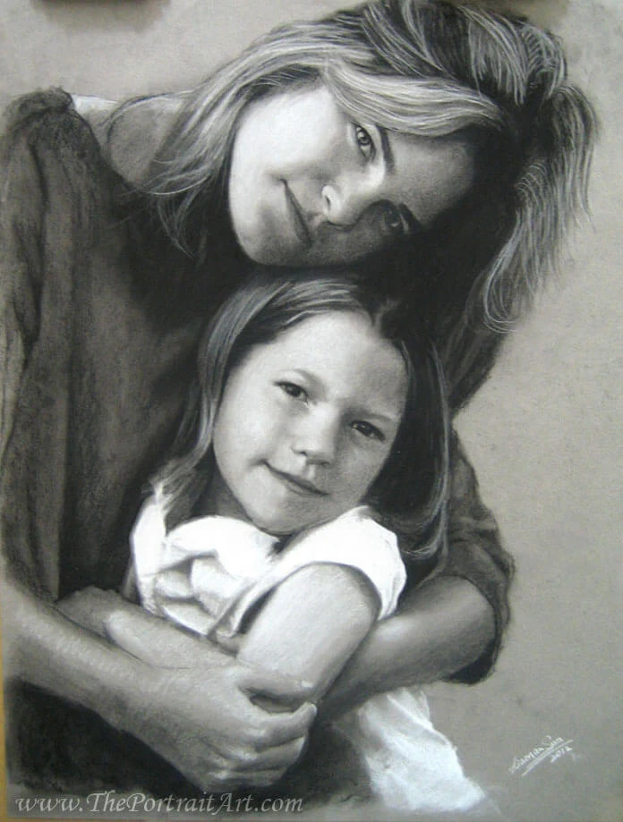 Commissioned hand-drawn charcoal portrait by Victor Sun