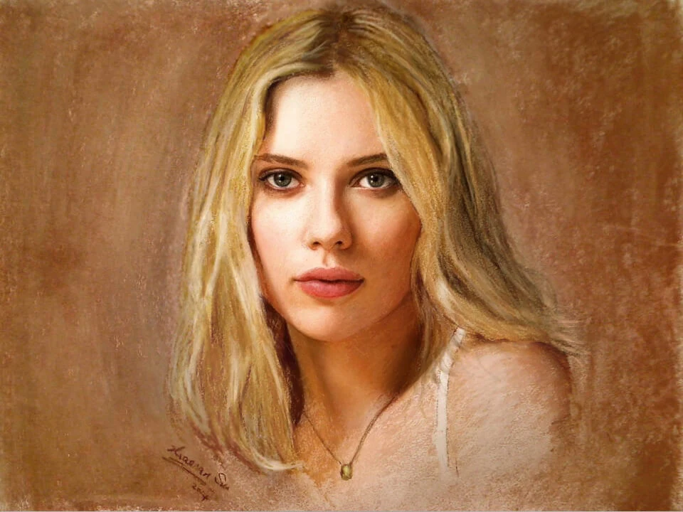Charcoal portrait drawing of Scarlett by Victor Sun