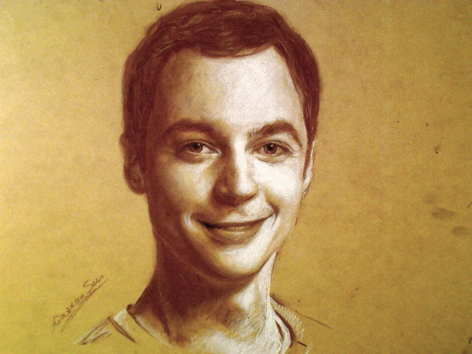 Charcoal portrait drawing of Sheldon by Victor Sun