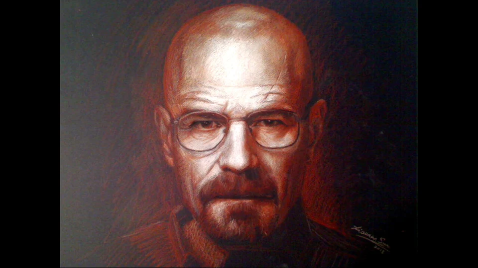 Charcoal portrait drawing of Walter White by Victor Sun