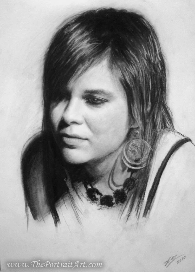 Commissioned hand-drawn charcoal portrait by Victor Sun
