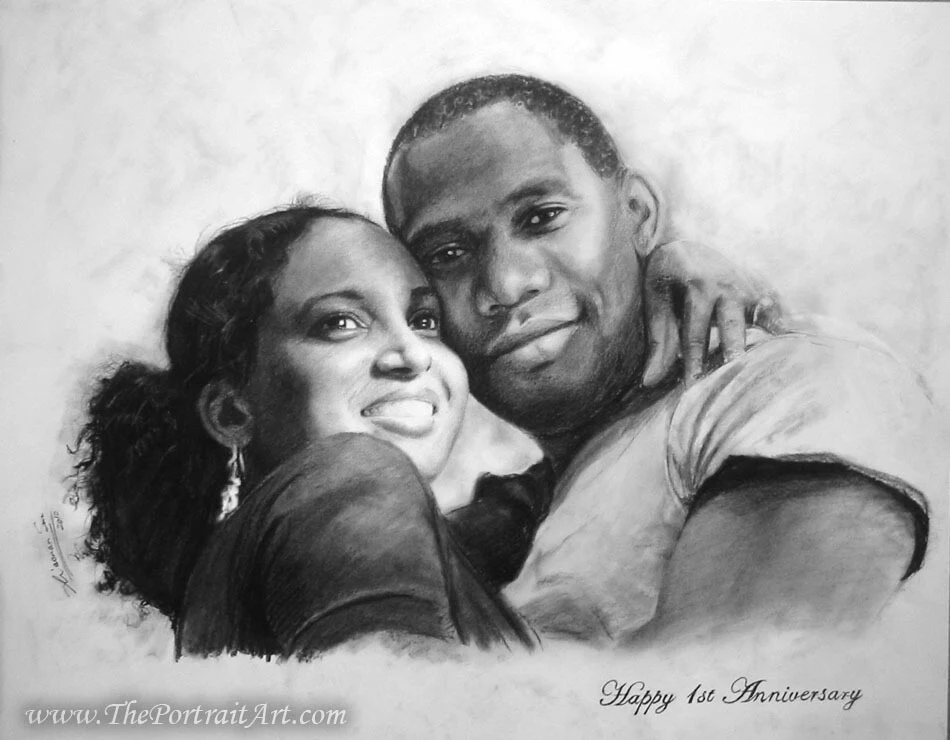 Commissioned hand-drawn charcoal portrait by Victor Sun