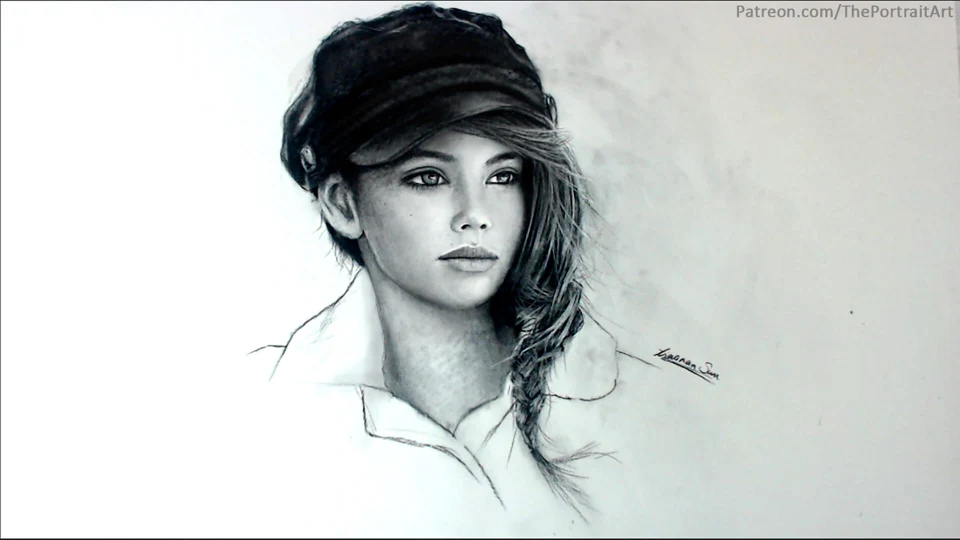Hand-drawn charcoal portrait by Victor Sun, ThePortraitArt