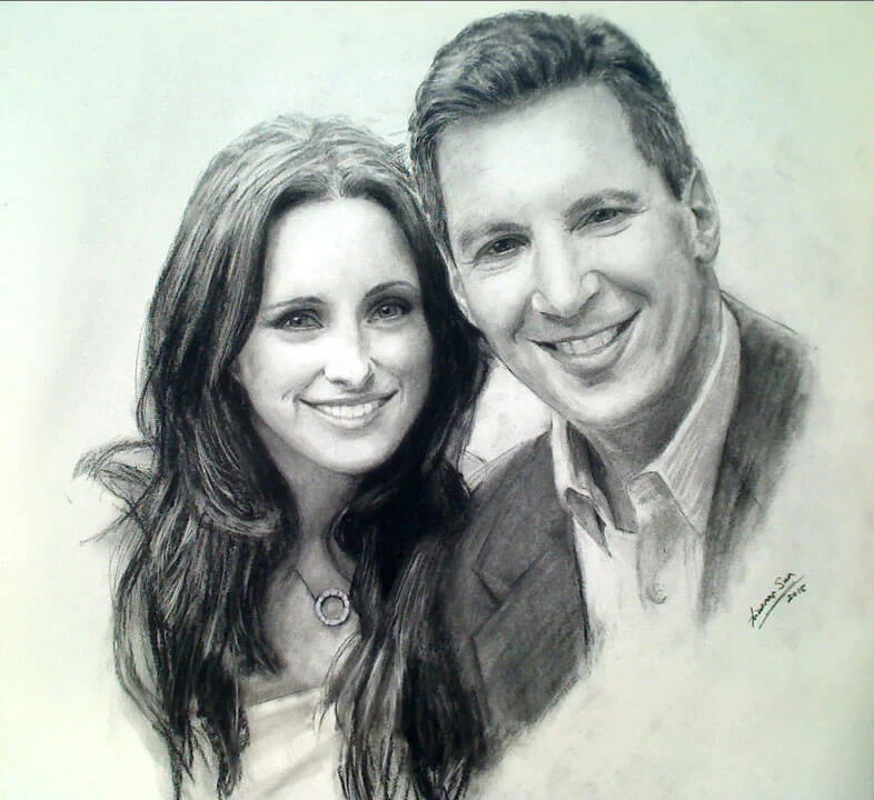 Commissioned hand-drawn charcoal portrait by Victor Sun